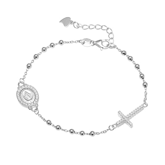 Rosary Medallion Bracelet with CZ Stones